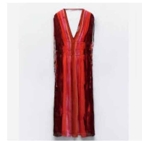 NWT ZARA WOMAN SLEEVELESS V-NECK BEAD APPLIQUES TIE-DYE MIDI DRESS M 7521/253 - Picture 5 of 9